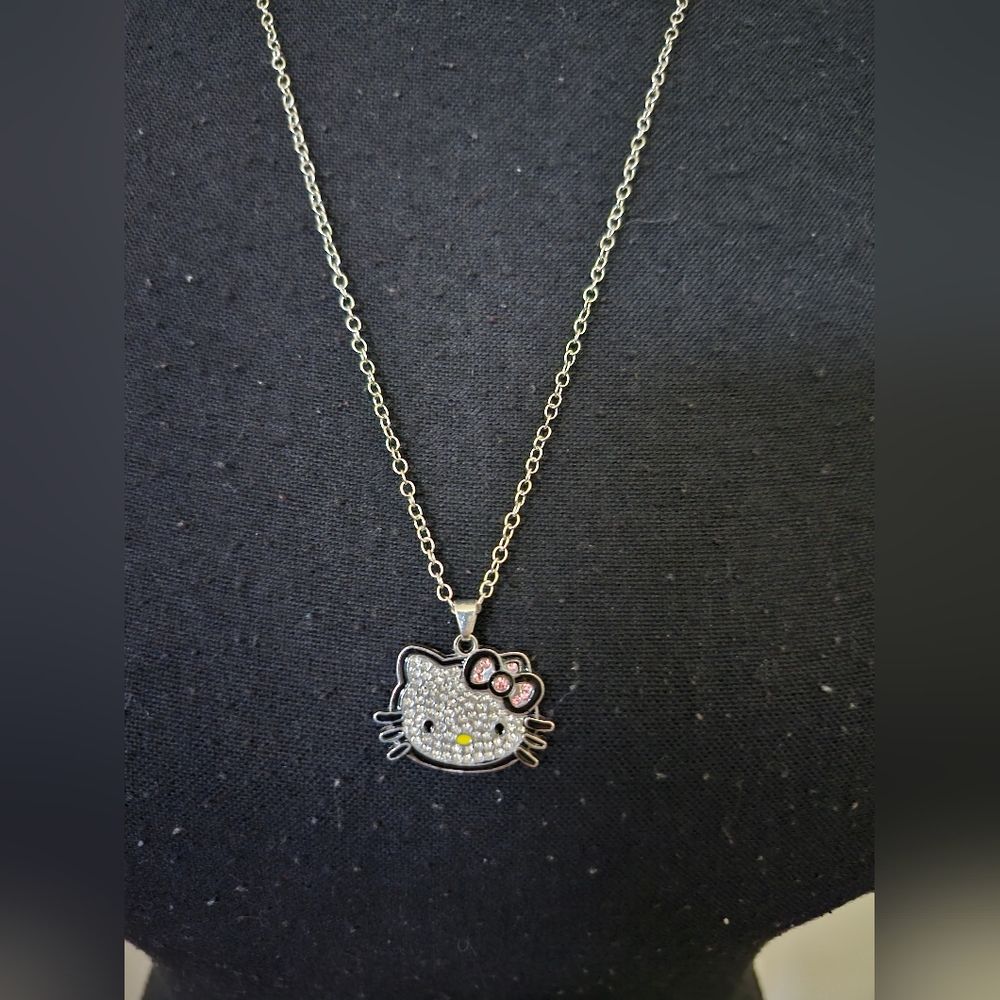 Hello Kitty Silver Necklace with Pink Bow